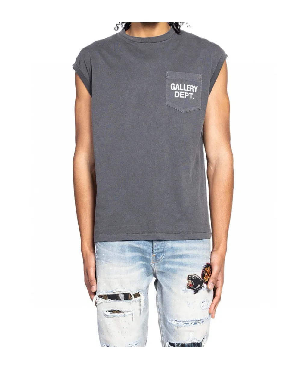 GALLERY DEPT. AUGI SLEEVELESS TEE/VINTAGE BLACK/NAVY/WHT English pocket sleeveless vest TEE Washed black/navy blue/white S-XL Same as the original version Super comfortable summer brushed lightweight material No sense of comfort on the upper body Loose and crisp fit Comfortable and breathable